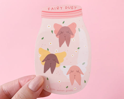 Fairy Dust Sticker Vinyl- Feminist Fairies Cute Pink Floral Illustration Waterproof Dishwasher-Safe Vinyl Sticker Waterbottle Laptop Planner