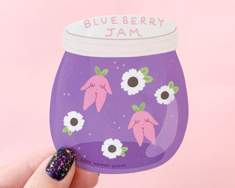 Feminist Sticker Vinyl- Blueberry Jam Cute Purple Floral Illustration Waterproof Dishwasher-Safe Vinyl Sticker Waterbottle Laptop Planner