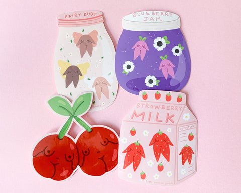 Fairy Dust Sticker Vinyl- Feminist Fairies Cute Pink Floral Illustration Waterproof Dishwasher-Safe Vinyl Sticker Waterbottle Laptop Planner
