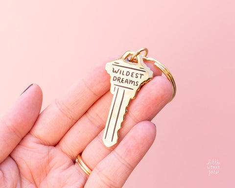 Wildest Dreams Keychain- Motivational Enamel Metal Key Keychain Keyring Bag Charm Inspirational Cute Quirky Empowering Gold Feminist Art