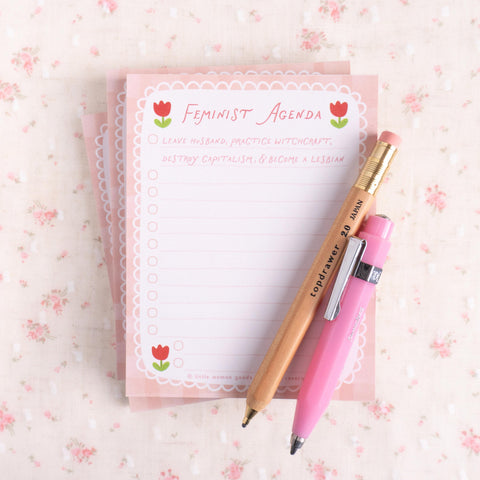 Feminist Agenda Notepad- Funny Sassy To Do List Pad Pink Floral Checklist Notepad