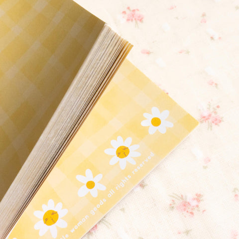 Yellow Daisy Notepad, Cute Feminist Stationery | Whimsical Gingham Paper Goods for Planner & Journaling