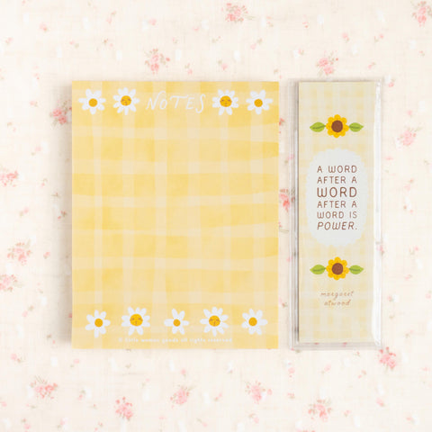 Yellow Daisy Notepad, Cute Feminist Stationery | Whimsical Gingham Paper Goods for Planner & Journaling