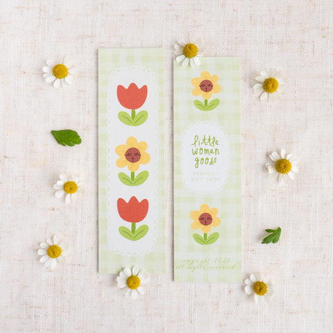 Green Daisy Bookmark- Feminist Floral Stationery I Gingham Illustration
