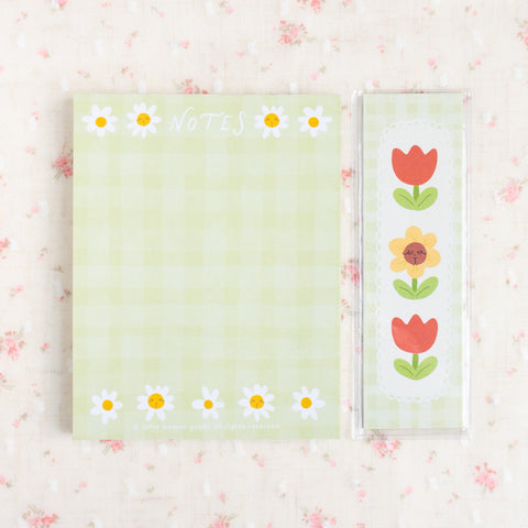 Green Daisy Bookmark- Feminist Floral Stationery I Gingham Illustration