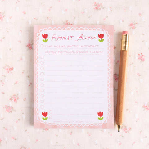 Feminist Agenda Notepad- Funny Sassy To Do List Pad Pink Floral Checklist Notepad