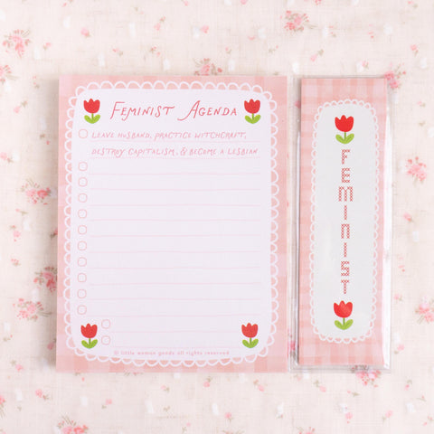 Feminist Agenda Notepad- Funny Sassy To Do List Pad Pink Floral Checklist Notepad