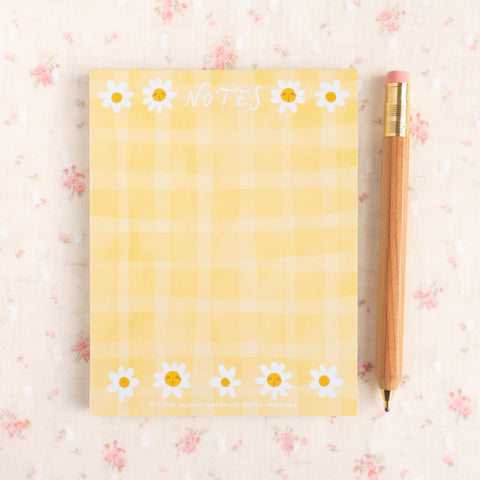 Green Daisy Notepad, Sage Gingham Floral Stationery | Cute Desk Pad for Planner & Journaling