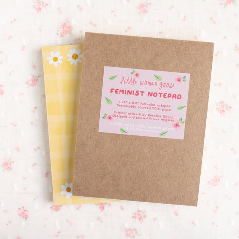 Yellow Daisy Notepad, Cute Feminist Stationery | Whimsical Gingham Paper Goods for Planner & Journaling