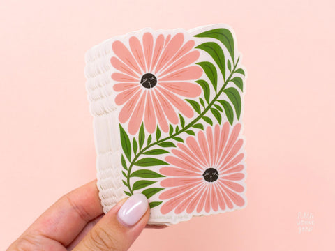 Floral Feminist Vinyl Sticker- Pink Retro Flower, Original Art & Illustration, Decal for Laptop Planner Waterbottle, Waterproof Vinyl