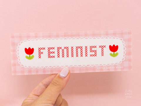 Tulip Feminist Car Bumper Sticker- Red Gingham, Laptop Sticker, Original Feminist Art, Floral Illustration, Vinyl Bumper Decal, Strong Women