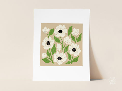 Brown Daisy Floral Wall Art Print