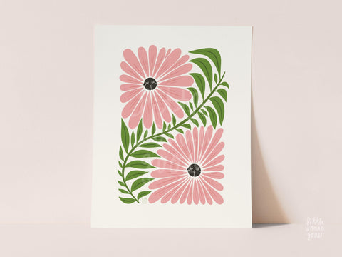 Pink Daisy Floral Wall Art Print