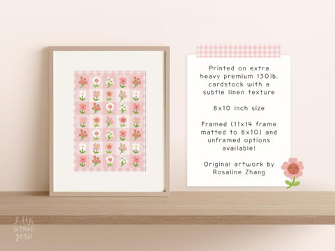 Pink Floral Gingham Art Print