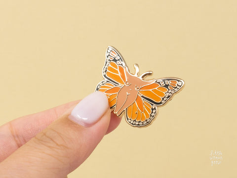 Monarch Butterfly Girl Enamel Pin- Feminist Nature Lapel Pin, Transformation Gift, Cute Hard Enamel Empowerment Pin, Adorable Bag Pin Gift