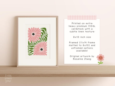 Pink Daisy Floral Wall Art Print