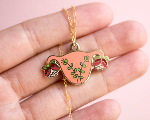 Uterus Charm Necklace Feminist Enamel Jewelry- Gold Blooming Uterus Feminist Gift Cuterus Women' Rights Reproductive Rights Girl Power Art