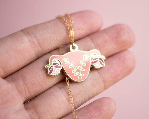 Uterus Charm Necklace Feminist Enamel Jewelry- Gold Blooming Uterus Feminist Gift Cuterus Women' Rights Reproductive Rights Girl Power Art