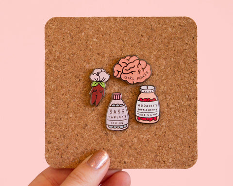 Girl Power Enamel Pin- Feminist Lapel Pin Pink Glitter Brain Enamel Pin Glittery Pink Accessories Empowering Women