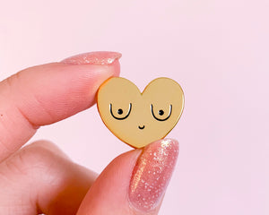 Feminist Enamel Pin Gold Boobs-  Feminist Gift Breasts Bachelorette Gift Women&#39; Rights Reproductive Rights Girl Power Art