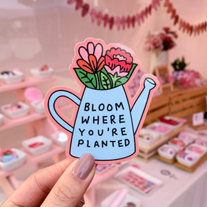 Bloom Vinyl Sticker- Bloom Where You&#39;re Planted Motivational Sticker Inspirational Self Affirming Laptop Sticker Floral Feminist Gift
