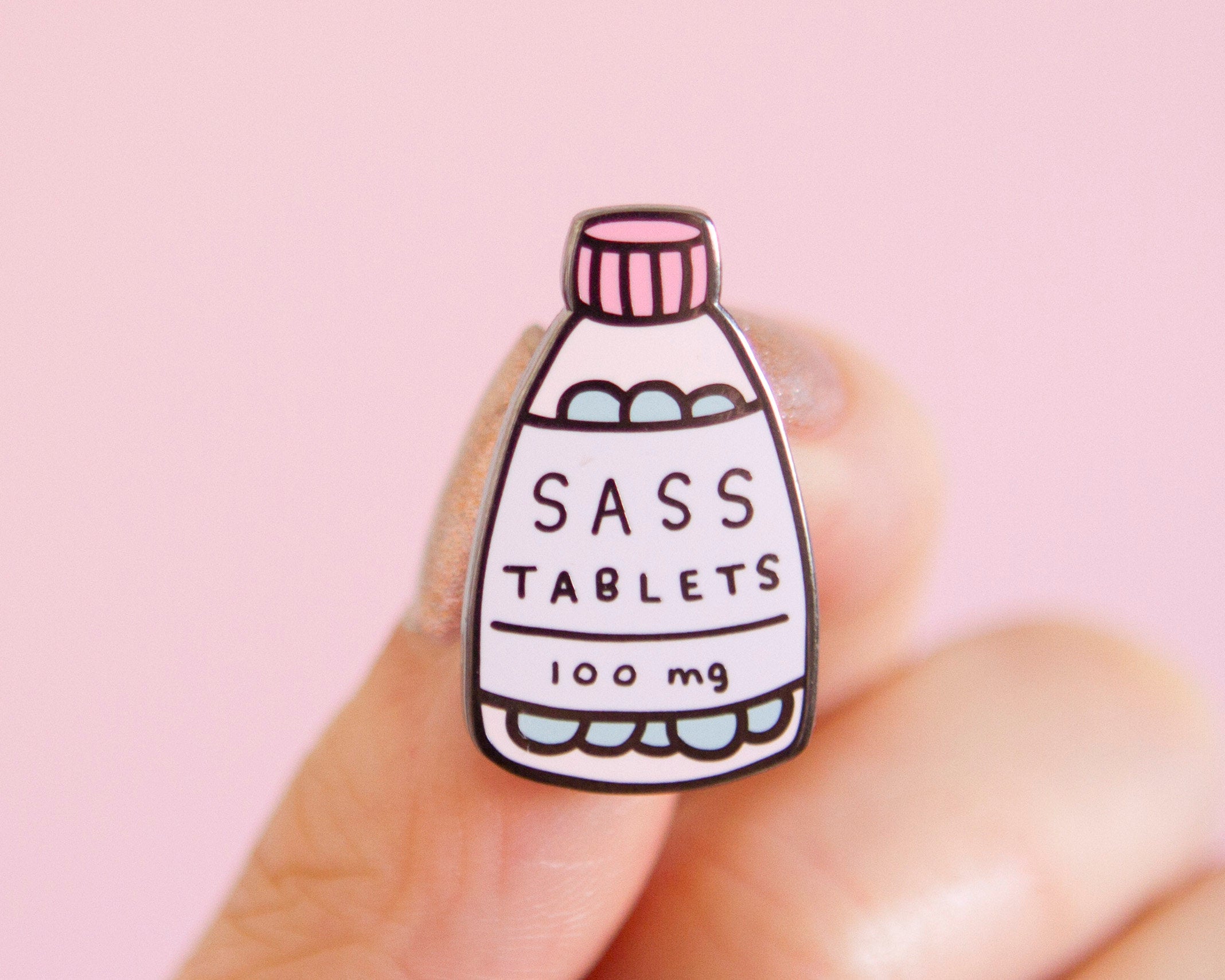 Sass Tablets Enamel Pin- Feminist Enamel Pin Gift Girl Power Empowering Women Funny Cute Pink Enamel Pin