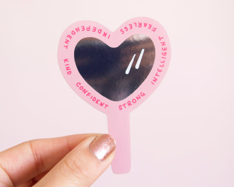 Positive Affirmation Sticker- Illustrated Pink Feminist Vinyl Sticker Empowering Motivational Heart Sticker