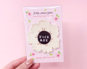 Kick Ass Patch- Iron on Embroidered Patch Flower Cute Floral Accessories Girl Power