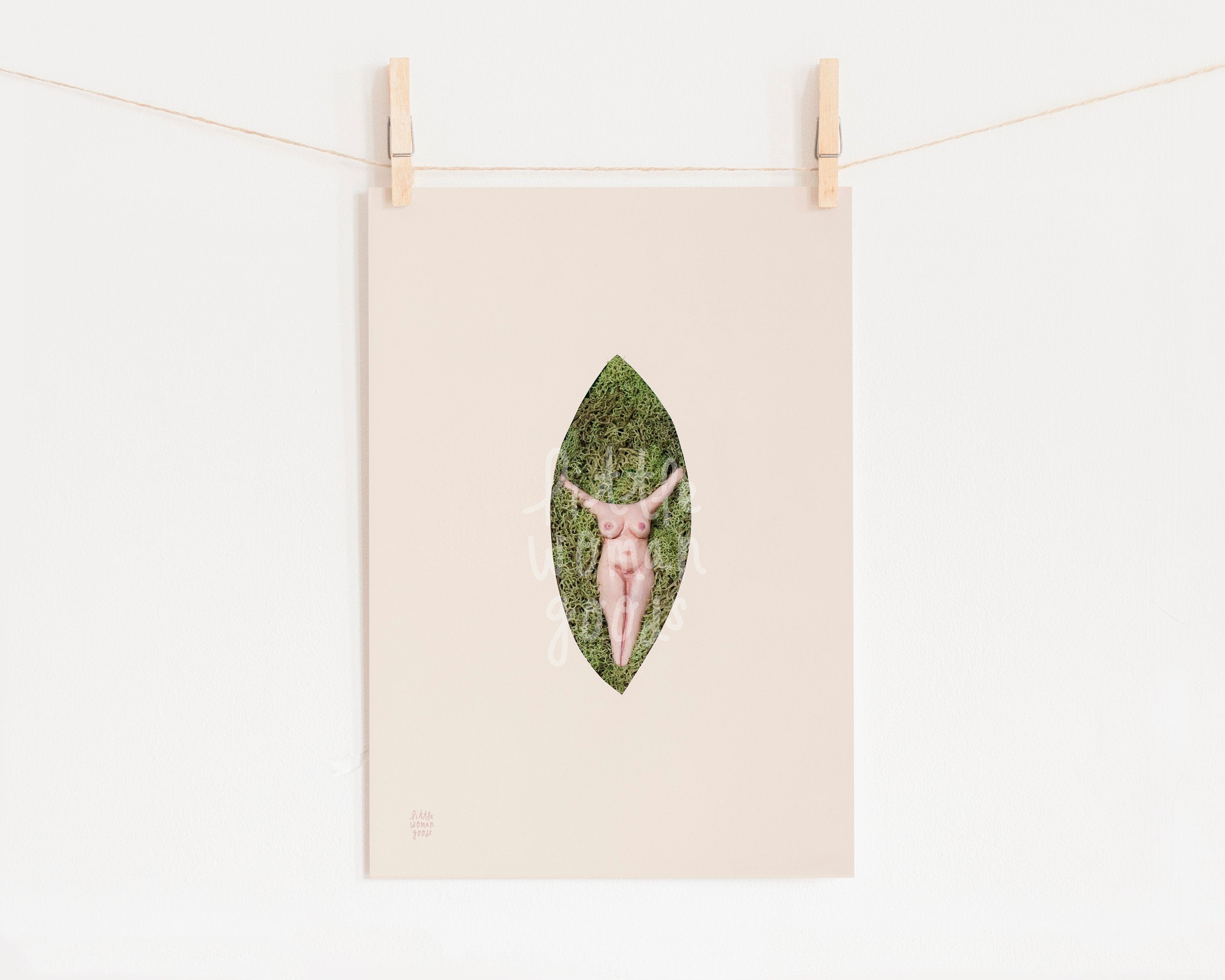 Feminist Vagina Art Print- Crucifix Female Nude Multimedia Minimalist Illustration Fine Art Print