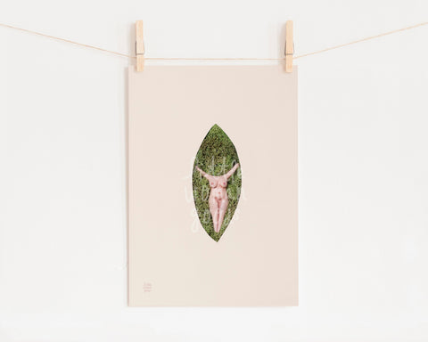 Feminist Vagina Art Print- Crucifix Female Nude Multimedia Minimalist Illustration Fine Art Print