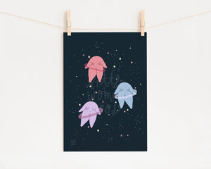 Outer Space Art Print- Feminist Illustration Cute Planets Stars Minimalist Night Wall Art Floral Digital Illustration Fine Art