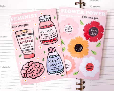 Flower Power Sticker Sheet-Feminist Vinyl Stickers Motivational Inspirational Planner Stickers Laptop Stickers Waterbottle Stickers