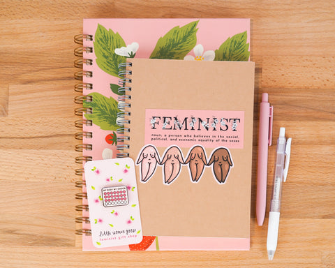 Feminist Vinyl Sticker Definition- "A person who believes in the equality of the sexes" Pink Waterproof Sticker Waterbottle Laptop Car Decal