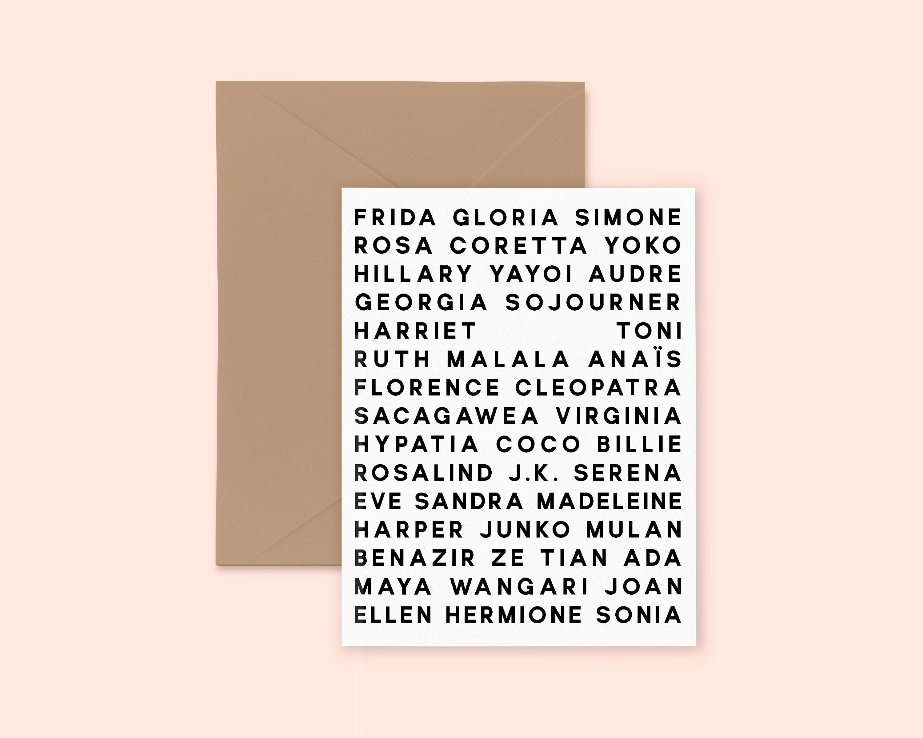 Feminist Heroes Greeting Card- Personalized Gift Empowering Inspirational  Illustrated Cute Minimal Greeting Card A2 Kraft Paper