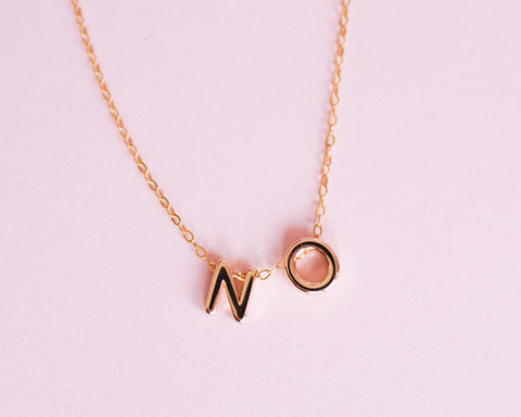 NO Charm Necklace- 14k Gold Fill Feminist Gift Women&#39; Rights Girl Power Letter Necklace