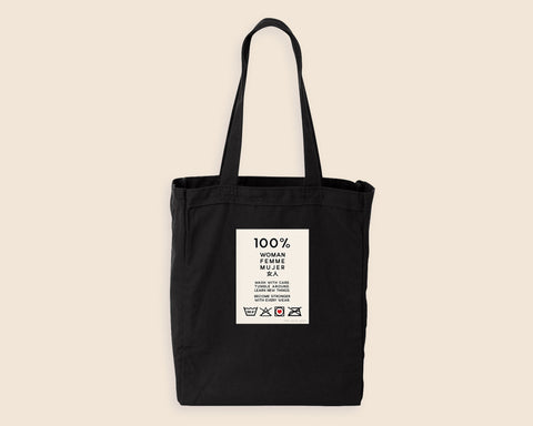 Feminist Tote Bag- Care Instructions Cute Girl Power Gusseted Tote Bag 100% Cotton Canvas