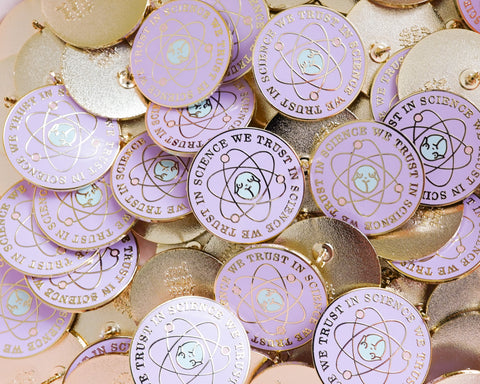 Science Enamel Pin Feminist Art- &quot;In Science We Trust&quot; Cute Science Gift Lavender Purple Enamel Pin Women in STEM