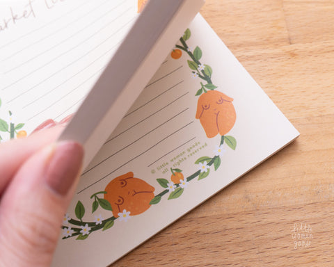 Feminist Market List Notepad- Cute Orange Stationery Planner Accessories Citrus Fruit Floral Notes To do Paper A6