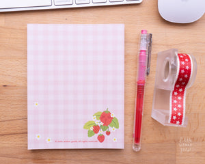 Strawberry Gingham Notepad- Cute Pink Feminist Cottagecore Stationery Planner Accessories Fruit Floral Notes To do Paper A6