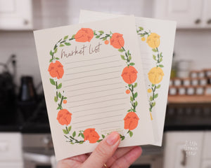Feminist Market List Notepad- Cute Orange Stationery Planner Accessories Citrus Fruit Floral Notes To do Paper A6