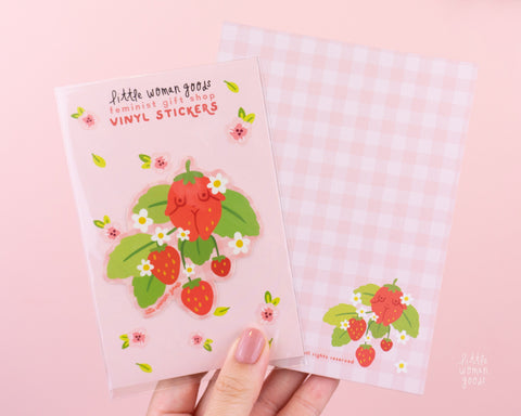 Strawberry Gingham Notepad- Cute Pink Feminist Cottagecore Stationery Planner Accessories Fruit Floral Notes To do Paper A6